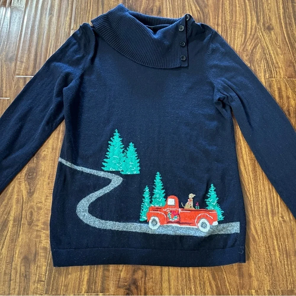 Talbots Novelty Holiday Christmas Cowl Neck Wool Blend Sweater size medium